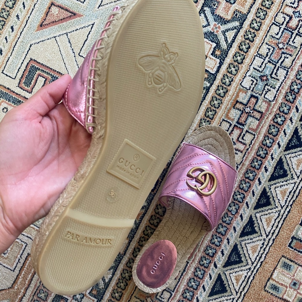 💞GUCCI metallic espadrille slides $590 - Picture 7 of 8